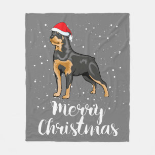 Couverture Polaire Cute Rottweiler Santa Hat Joyeux costume de Noël