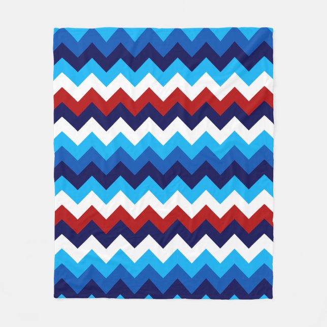 Couverture Polaire Cute Rouge Blanc Bleu Chevrons Moyenne Blanche (Devant)