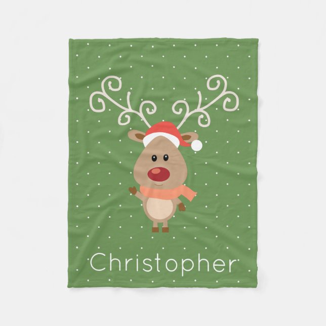 Couverture Polaire Cute Rudolph, dessin de rennes à nez rouge (Devant)