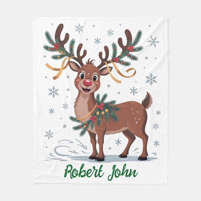 Couverture Polaire Cute Rudolph with Gold Accents (Devant)