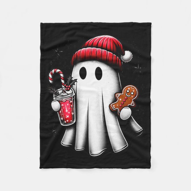 Couverture Polaire Cute Santa Ghost Drinking Coffee Ice Coffee Christ (Devant)