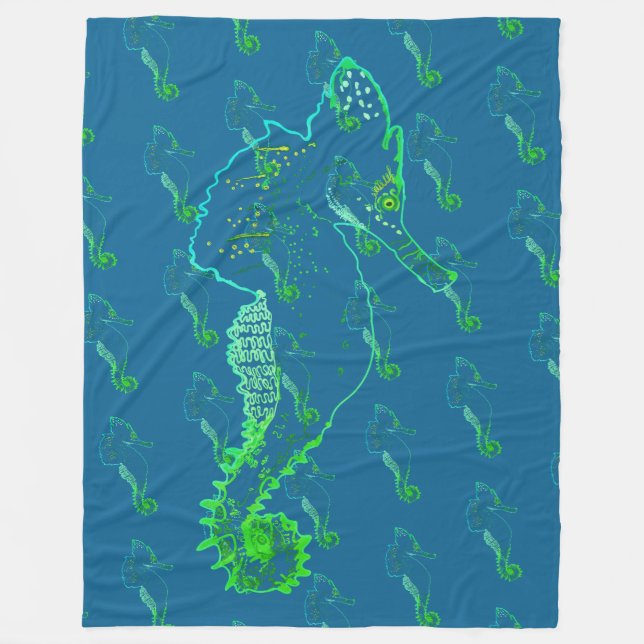 Couverture Polaire Cute Seahorse Art Fleece Blanche (Devant)
