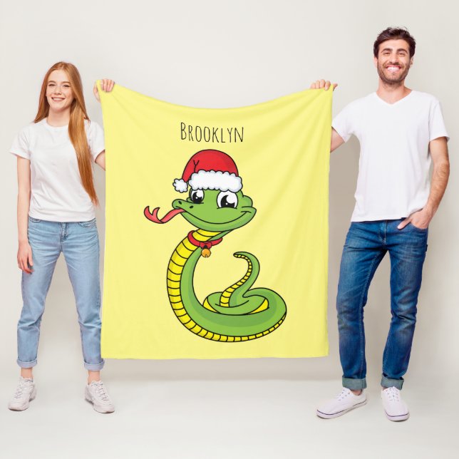 Couverture Polaire Cute serpent vert avec chapeau santa dessin animé (En situation)