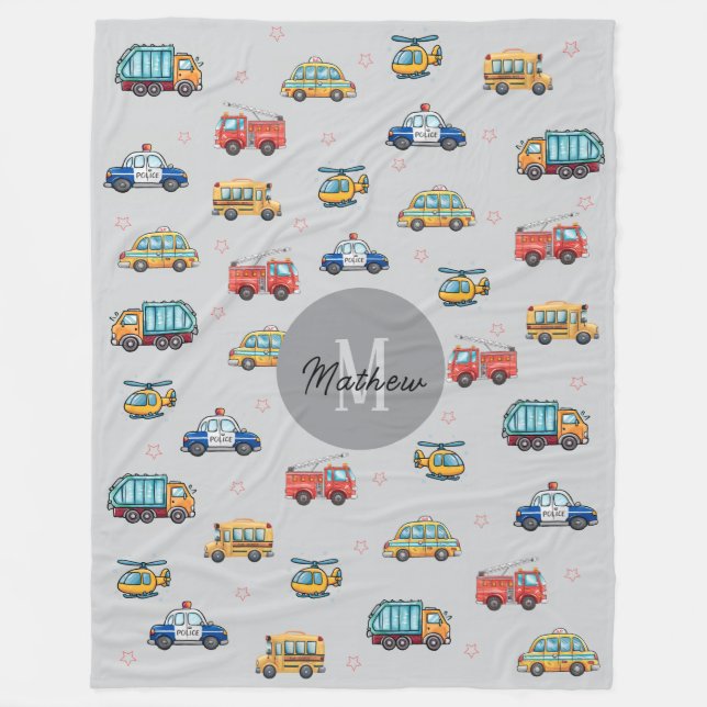 Couverture Polaire Cute Service Vehicles personalized  (Devant)