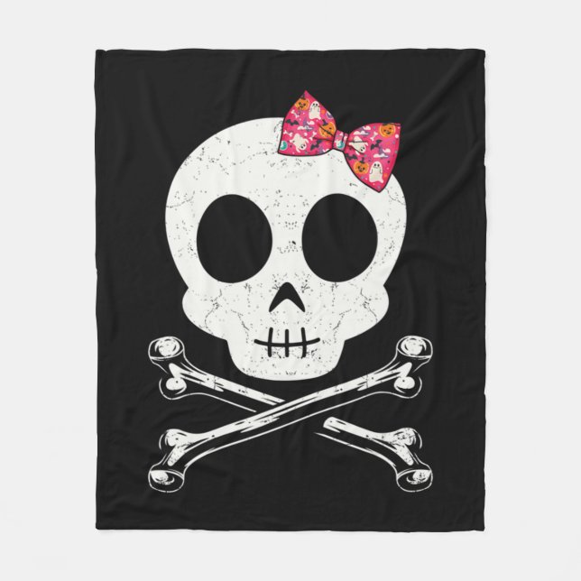 Couverture Polaire Cute Skull And Crossbones Pink Bow Tie Halloween S (Devant)