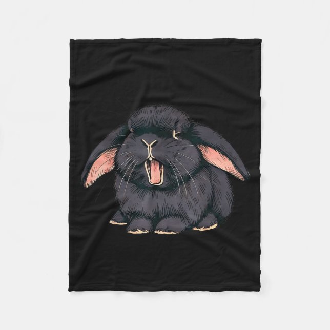Couverture Polaire Cute Sleepy Holland Lop Rabbit Yawn Black Bunny Wa (Devant)