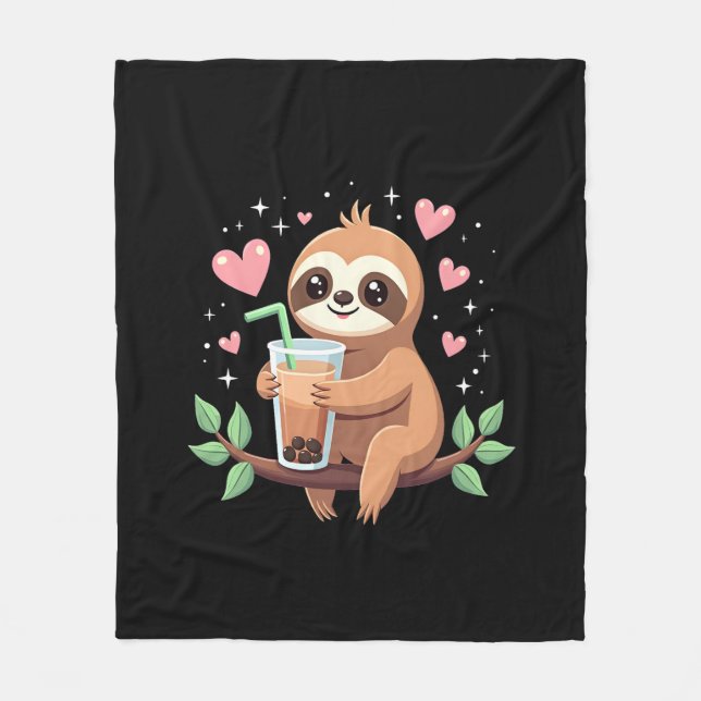 Couverture Polaire Cute Sloth Boba Bubble Milk Tea Kawaii Women Girls (Devant)
