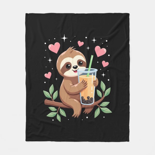 Couverture Polaire Cute Sloth Boba Bubble Milk Tea Kawaii Women Girls (Devant)