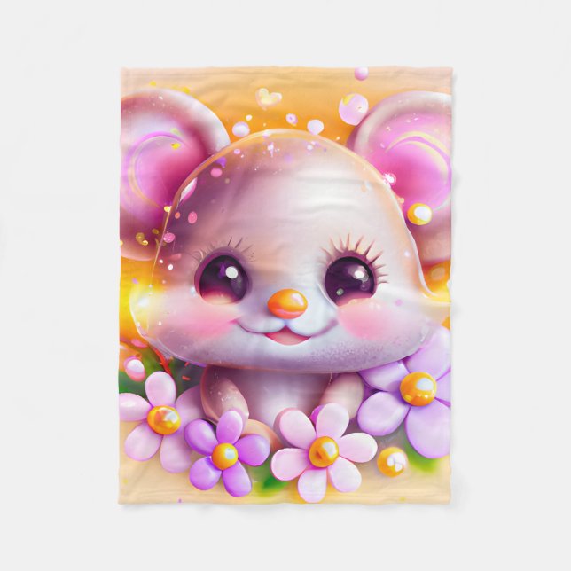 Couverture Polaire Cute souris rose Kawaii (Devant)