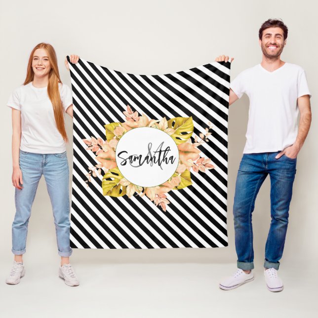 Couverture Polaire Cute Stripes et Monogramme Floral (En situation)
