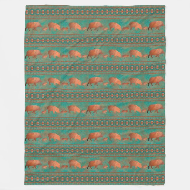 Couverture Polaire Cute sud-ouest Javelina Famille Cuivre Turquoise G (Devant)