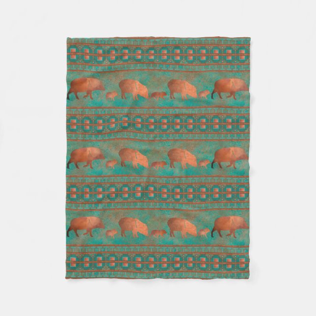 Couverture Polaire Cute sud-ouest Javelina Famille Cuivre Turquoise P (Devant)