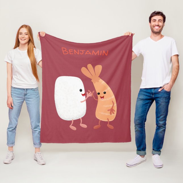 Couverture Polaire Cute sushi riz crevettes amis dessin animé (En situation)