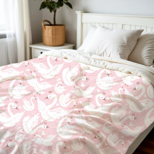 Couverture Polaire Cute Swan Princess Moderne Élégante Rose Girl