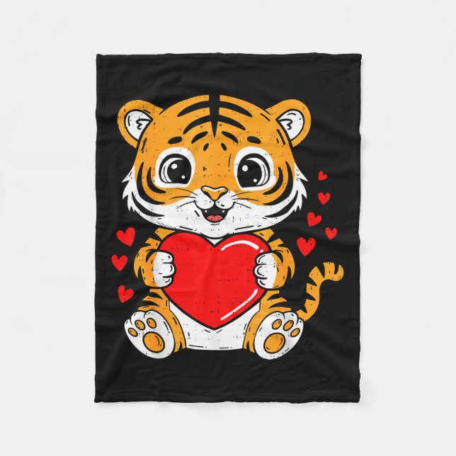 Couverture Polaire Cute Tiger Holding Heart Kawaii Valentines Day Men (Devant)