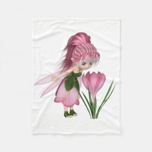 Couverture Polaire Cute Toon Rose Crocus Fairy, debout par une fleur