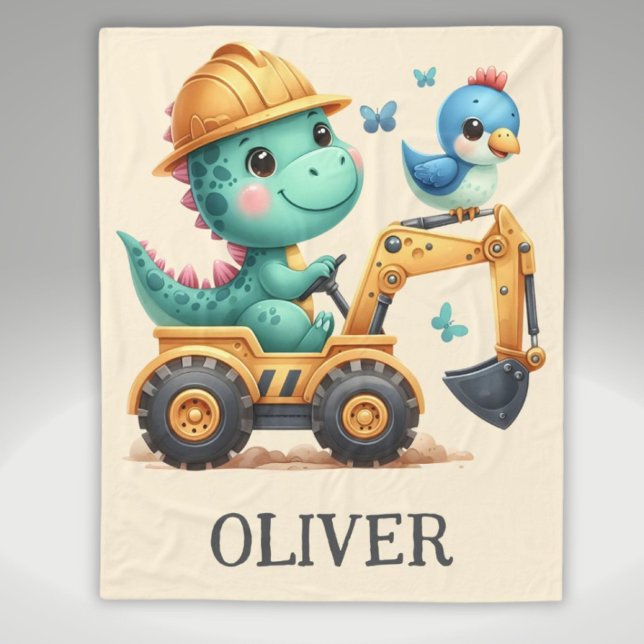 Couverture Polaire Cute Trex Dinosaur conduisant un véhicule de const (Créateur téléchargé)