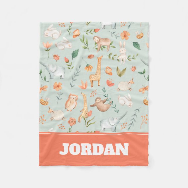 Couverture Polaire Cute Turquoise bébé animal Pastel Motif (Devant)