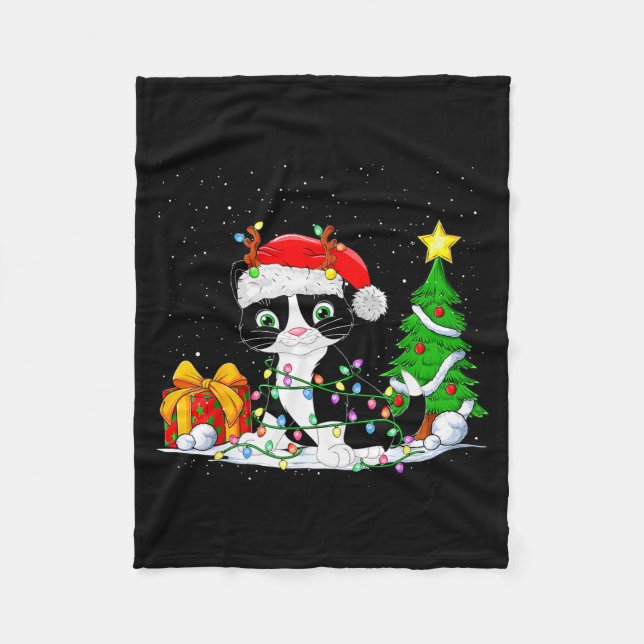 Couverture Polaire Cute Tuxedo Cat Santa Christmas Tree Lights Xmas T (Devant)