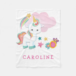 Couverture Polaire Cute Unicorn Baby Girl Nom Blanc