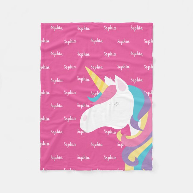 Couverture Polaire Cute Unicorn Personnalisée Pink Girl (Devant)