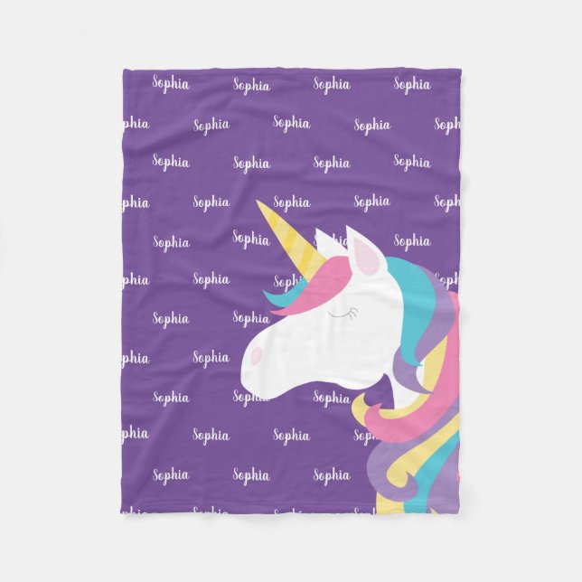 Couverture Polaire Cute Unicorn Personnalisée Purple Girl (Devant)