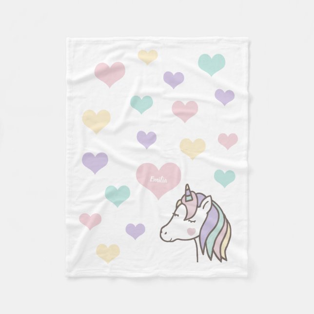 Couverture Polaire Cute Unicorn Rêver des Coeurs Filles Chambre à cou (Devant)