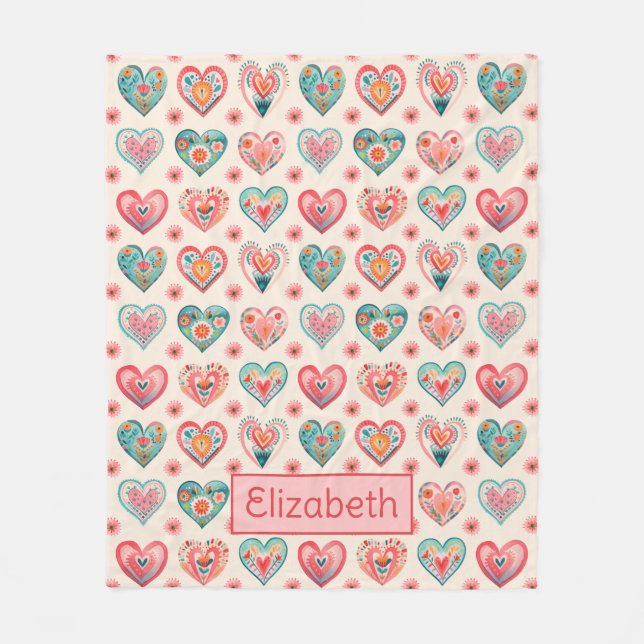 Couverture Polaire Cute Valentine Motif de coeur (Devant)