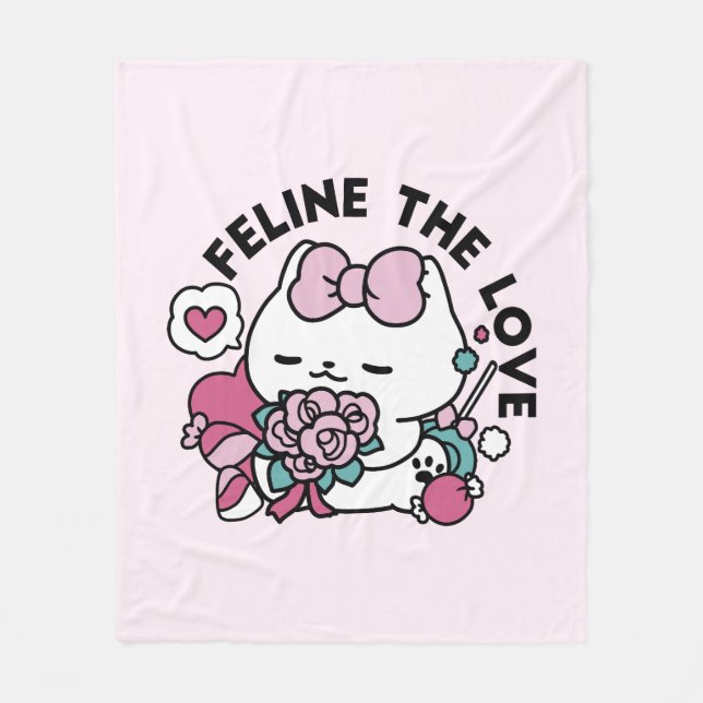 Couverture Polaire Cute Valentine's Cat Design - Feline the Love (Devant)