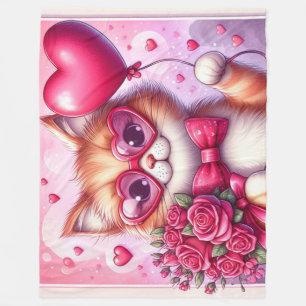 Couverture Polaire Cute Valentine's day cat/chaton