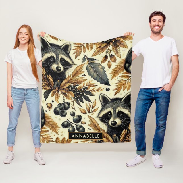 Couverture Polaire Cute Vintage Racoon Motif (En situation)