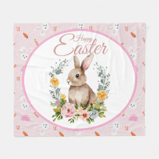 Couverture Polaire Cute Watercolor Bunny Floral Wreath Easter