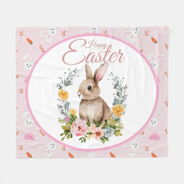 Couverture Polaire Cute Watercolor Bunny Floral Wreath Easter (Devant (Horizontal))