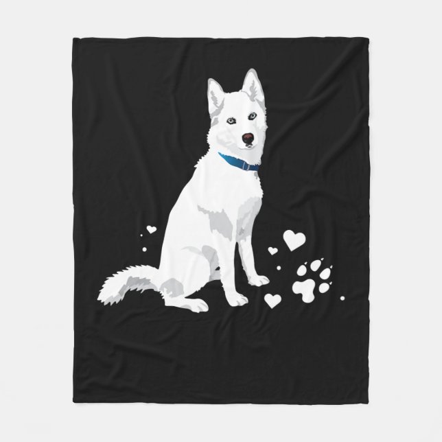 Couverture Polaire Cute White Siberian Husky - Sweet White Snow Dog (Devant)