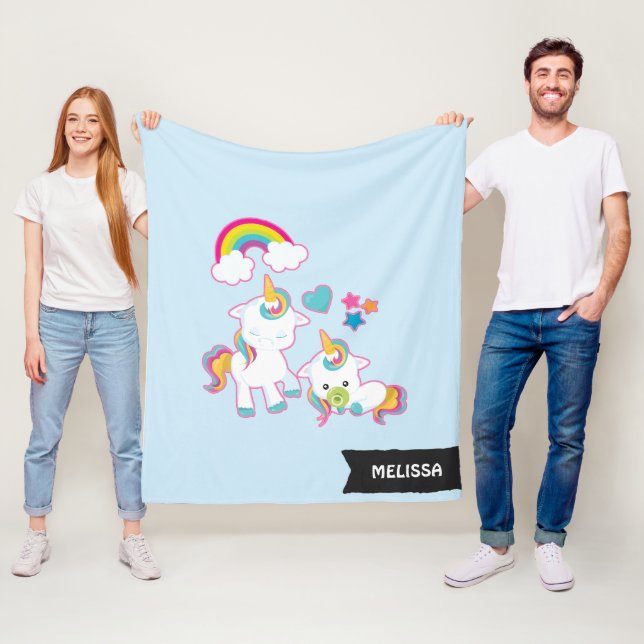 Couverture Polaire Cute White Unicorns Magique Mère & Bébé (En situation)