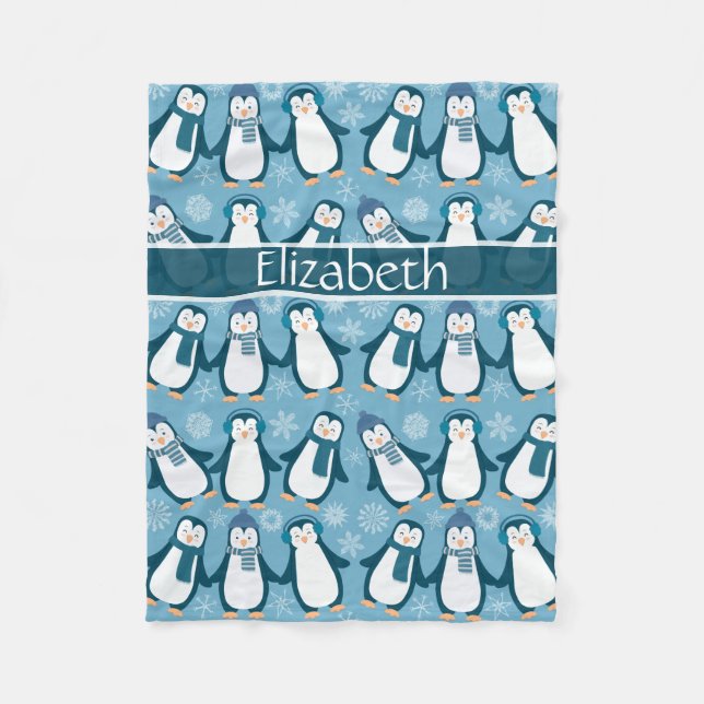 Couverture Polaire Cute Winter Penguins Design Ajouter un nom (Devant)