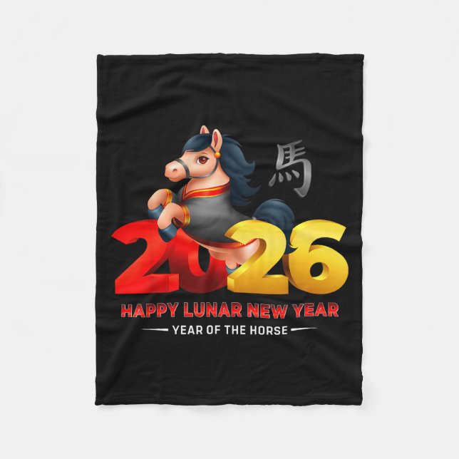 Couverture Polaire Cute Year Of The Horse -black Fun Happy Lunar New  (Devant)