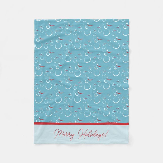 Couverture Polaire Cyan Red Merry Holidays Jote Snowman Motif (Devant)