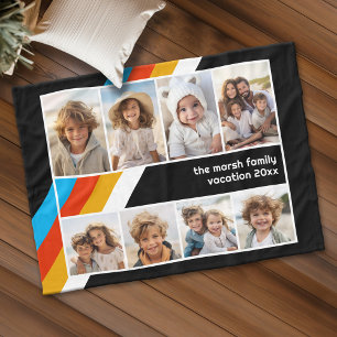 Couverture Polaire Cyan Retro Stripe - 8 Photo Collage