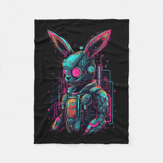 Couverture Polaire Cyberpunk Bunny Cyborg Rabbit Cool Gamer Pâques (Devant)