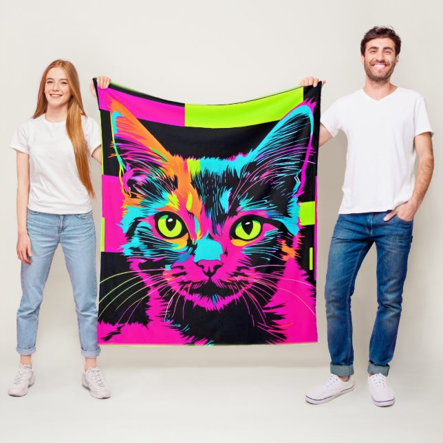 Couverture Polaire Cyberpunk Kitty Art (En situation)