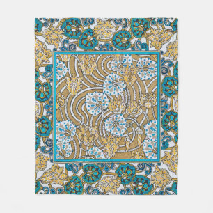 Couverture Polaire cyclamen bleu art nouveau fleur botanique