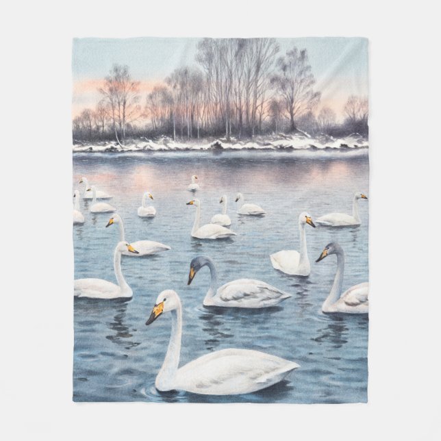 Couverture Polaire Cygne blanc muet sur un lac. Aquarelle (Devant)