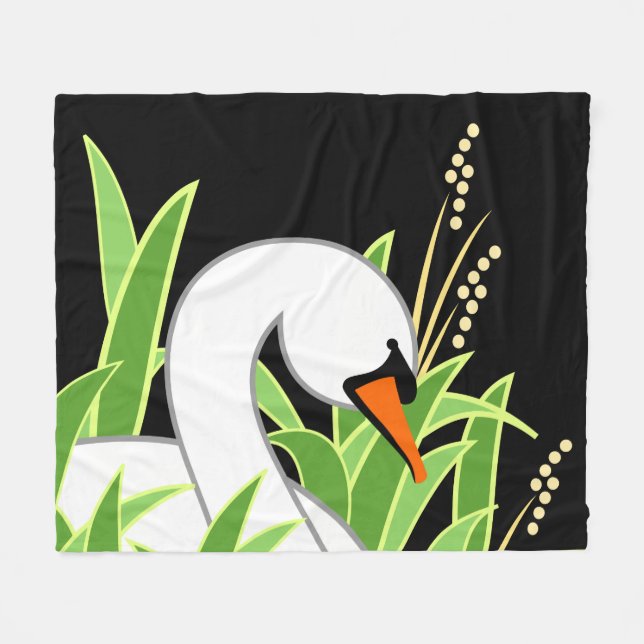 Couverture Polaire Cygne blanc stylisé (Devant (Horizontal))