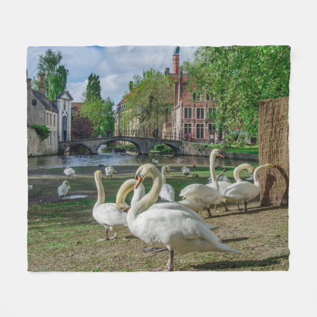 Couverture Polaire Cygnes blancs à Bruges (Devant (Horizontal))