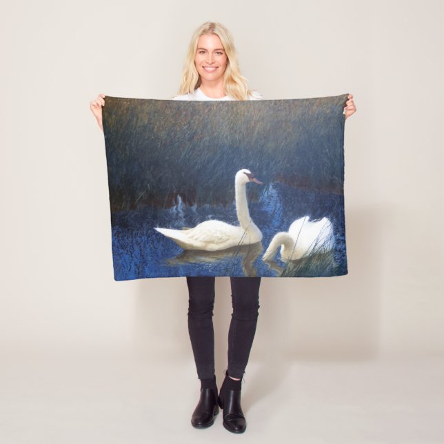 Couverture Polaire Cygnes dans les roseaux, Bruno Liljefors (En situation)