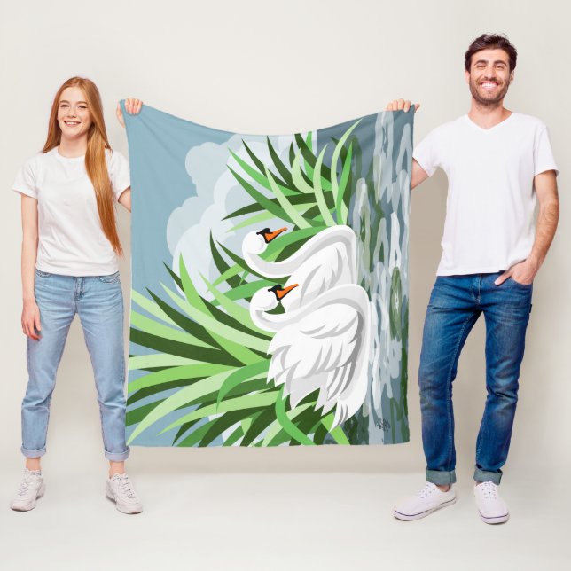 Couverture Polaire Cygnes sur l'eau (En situation)