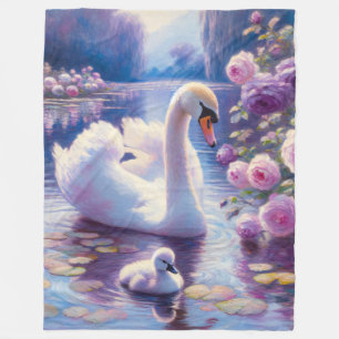 Couverture Polaire Cygnet blanc avec Roses violets
