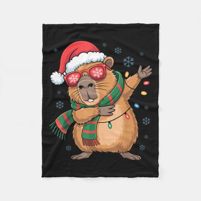Couverture Polaire Dabbing Capybara Christmas Santa Hat Funny Holiday (Devant)