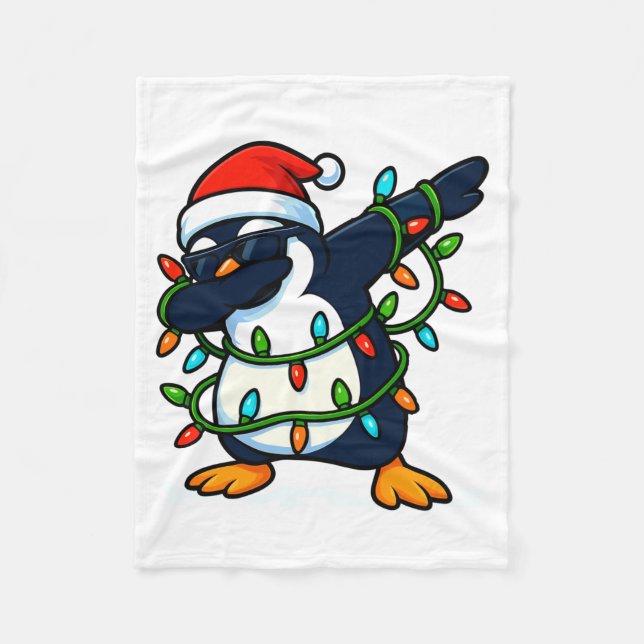 Couverture Polaire Dabbing Penguin Christmas Girls Xmas Lights Boys C (Devant)